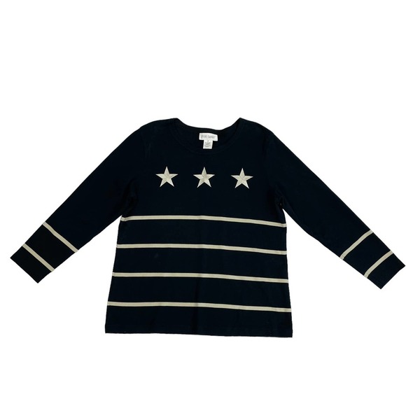 Sport Savvy Nautical Star Print Striped Long Sleeve Crewneck Top Medium - Picture 2 of 6